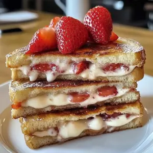 Crispy fried strawberry cheesecake sandwiches served on a plate
