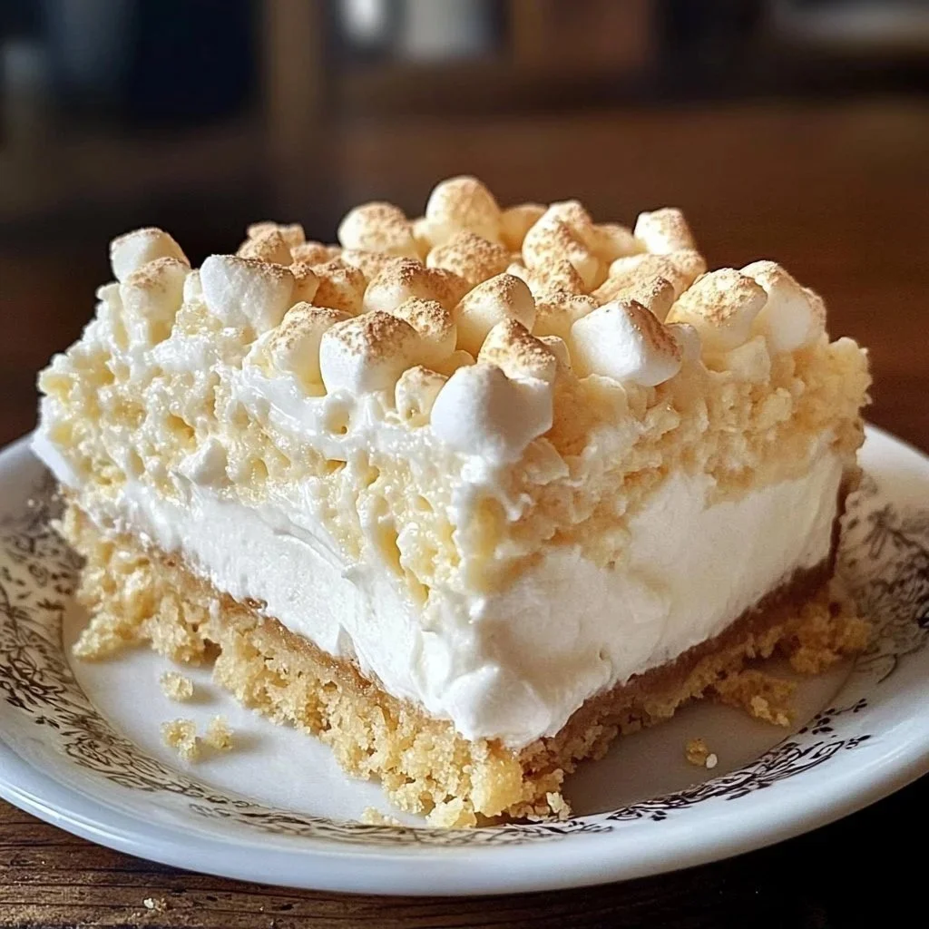 Dreamy Rice Krispie Cheesecake topped with marshmallows and cereals