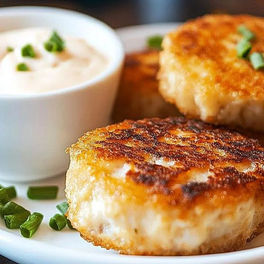 Delicious homemade easy crab cakes served on a plate with lemon wedges.