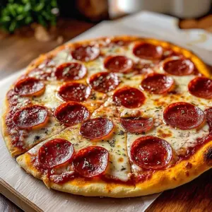 Easy homemade pepperoni pizza ready to be served