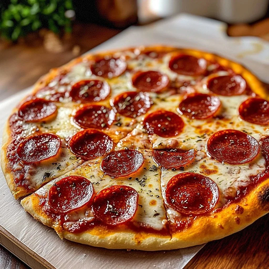 Easy homemade pepperoni pizza ready to be served