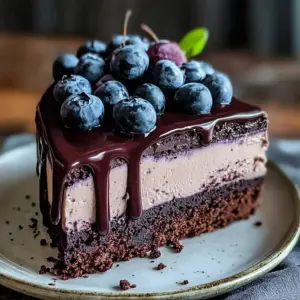 Delicious easy vegan chocolate cake decorated with fresh berries.