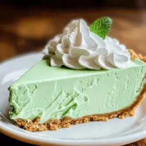 Emerald Shake Pie topped with whipped cream, showcasing its vibrant green color.