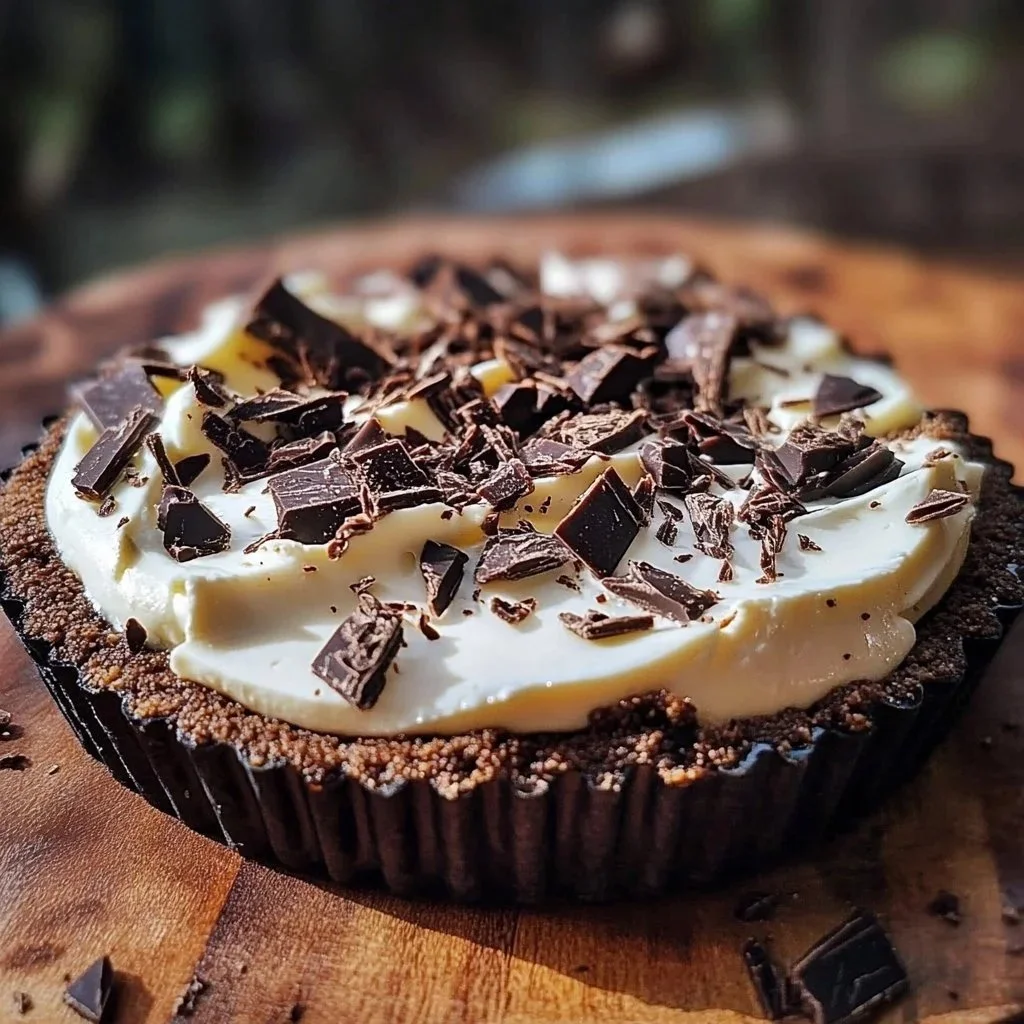 Delicious flaky Cadbury Mousse Tart topped with chocolate
