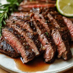 Delicious flank steak marinated and ready for grilling.