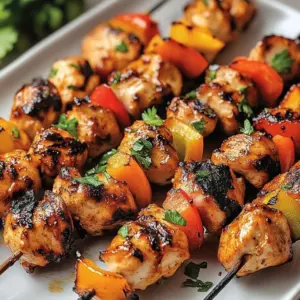 Delicious Turkish Chicken Kabobs served on a plate with fresh vegetables