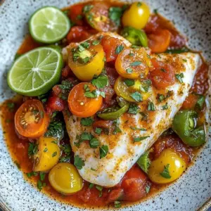 A plate of flavorful Veracruz-Style Red Snapper garnished with vegetables.