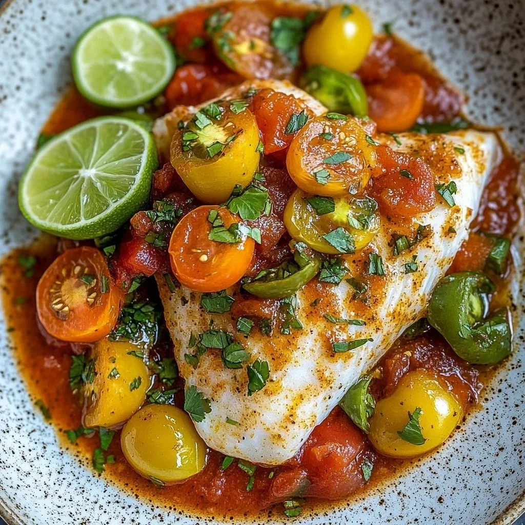 A plate of flavorful Veracruz-Style Red Snapper garnished with vegetables.