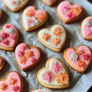 Decorative floral heart cookies with vibrant icing designs