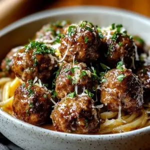 Delicious Garlic Butter Meatballs served on a plate, garnished with herbs.