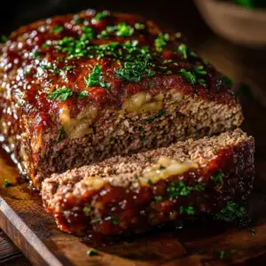 Delicious Garlic Parmesan Chicken Meatloaf served with herbs and vegetables