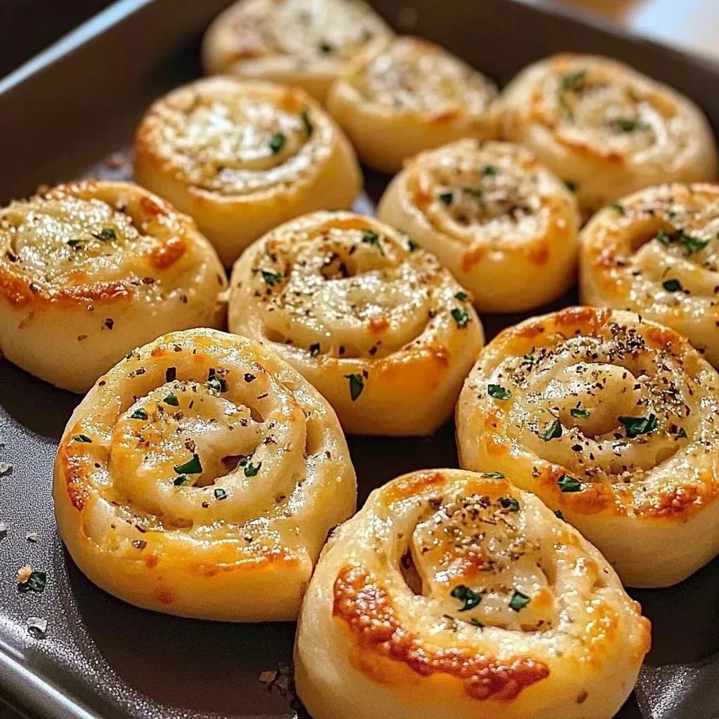 Delicious Garlic Parmesan Pizza Rolls served with dipping sauce