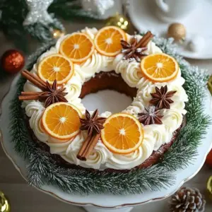 Gingerbread Wreath Cake decorated with spices and festive accents