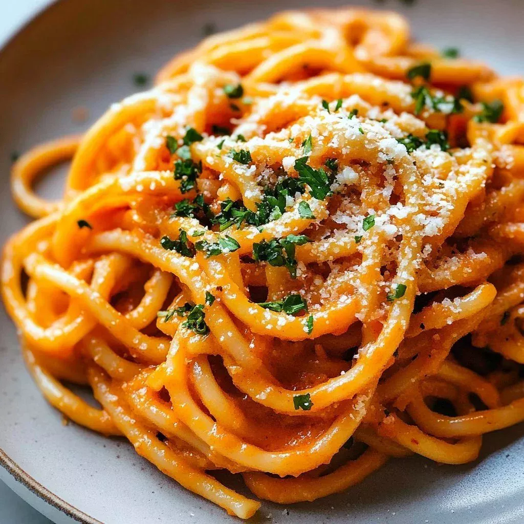 Creamy pasta infused with gochujang for a spicy twist