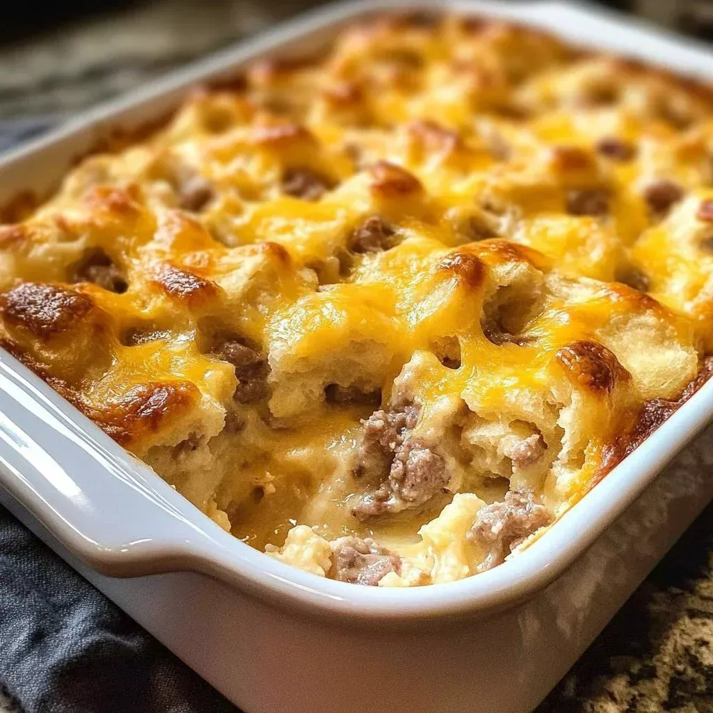Delicious Hashbrown Biscuits and Gravy Casserole served in a dish