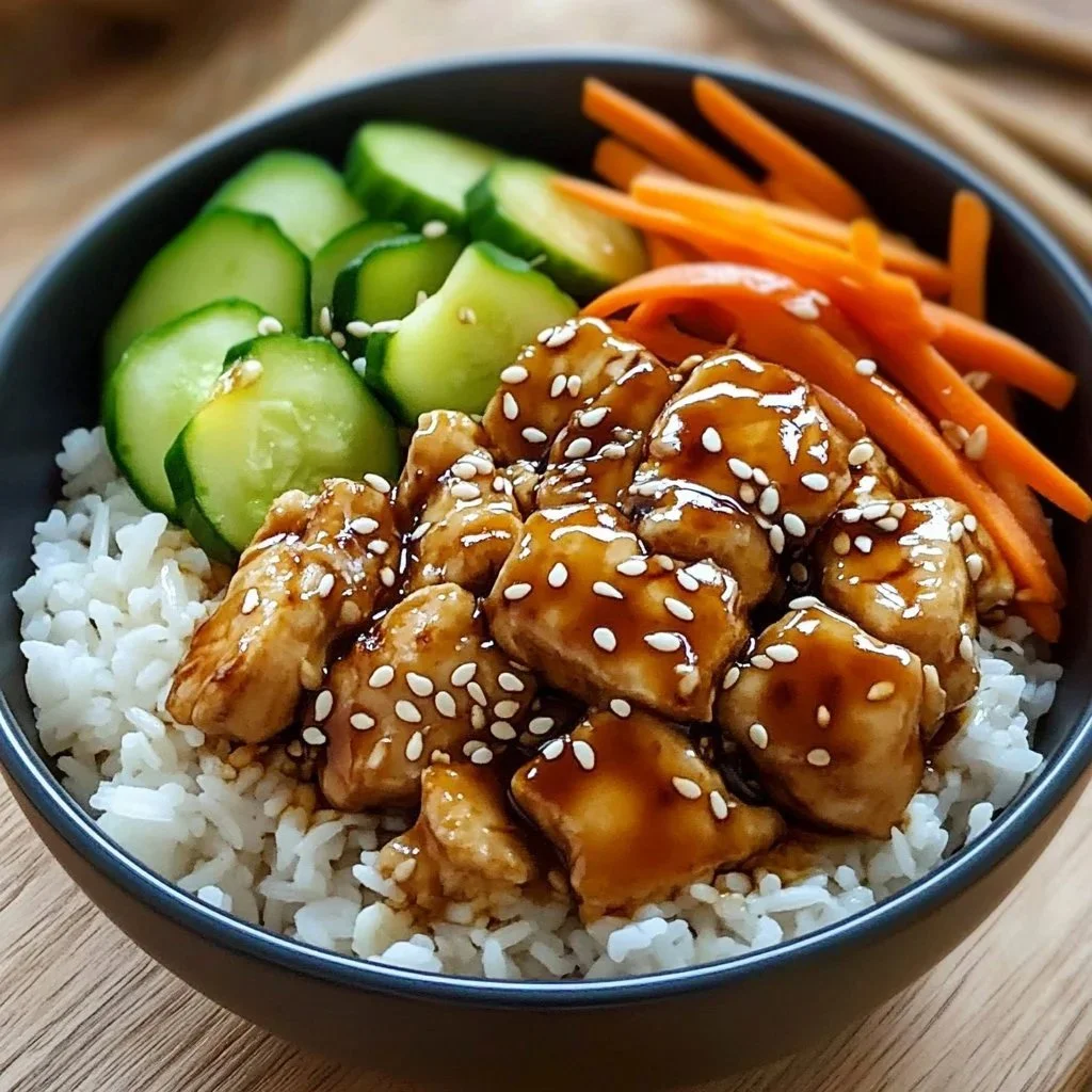 Hibachi chicken and rice skillet dish garnished with vegetables