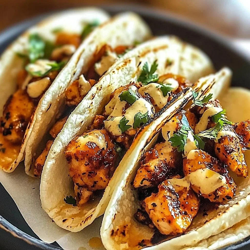 Delicious Honey Garlic Butter Barbecue Chicken Tacos served with fresh toppings
