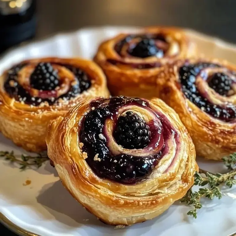 Honeyed Brie Blackberry Puff Pastry Swirls on a plate