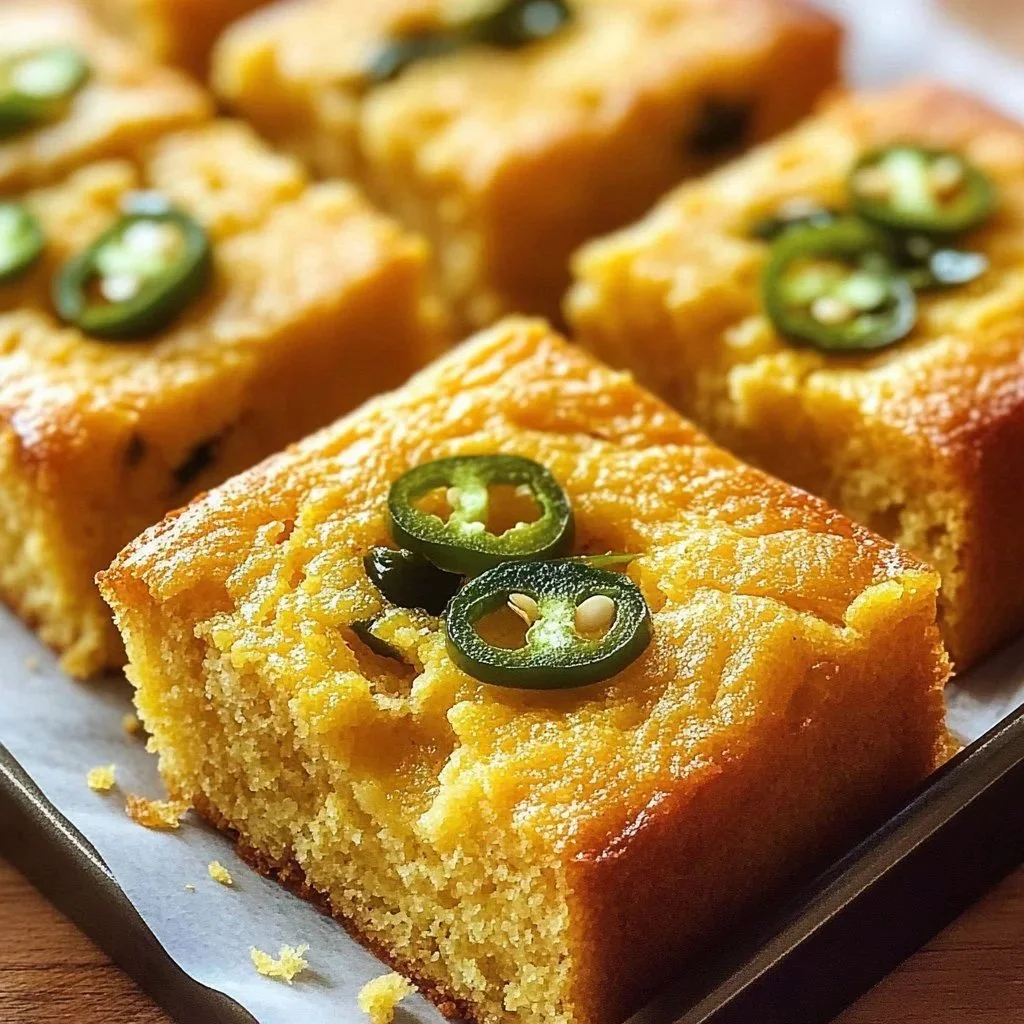 Deliciously baked jalapeño cornbread in a rustic setting