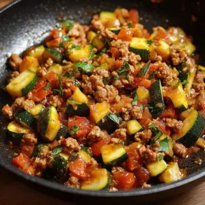 Keto Turkey Zucchini Skillet dish with ground turkey and zucchini