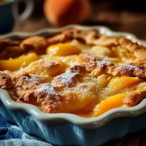 Delicious Lazy Man's Peach Cobbler dessert showcasing fresh peaches and crispy topping