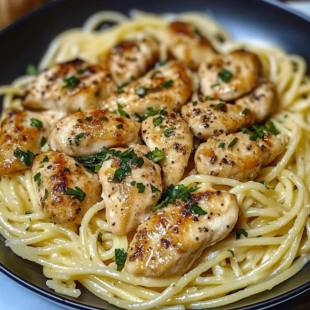 Lemon Garlic Butter Chicken Bites served with a sprinkle of herbs