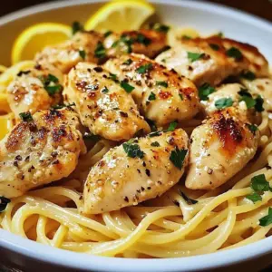 Plate of Lemon Garlic Butter Chicken Pasta ready to enjoy