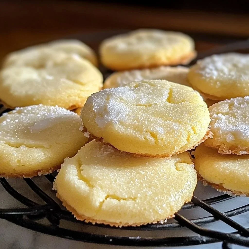 Lemon pound cake cookies on a rustic wooden table, garnished with lemon slices.