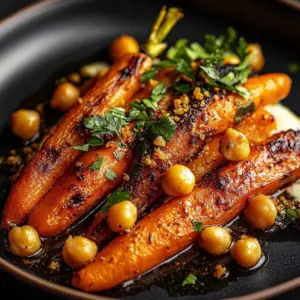 Maple roasted carrots and chickpeas served on a plate