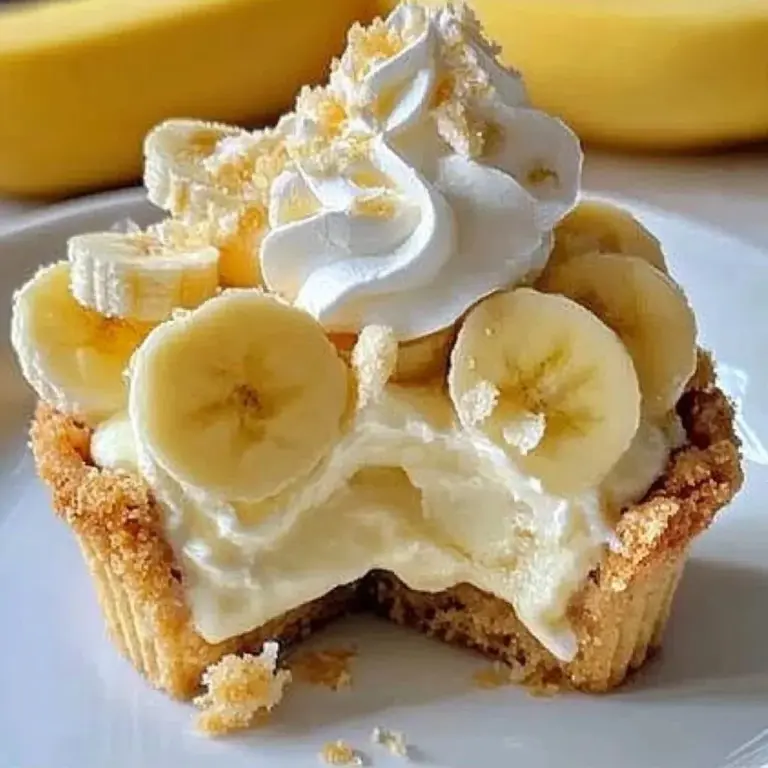 Mini No-Bake Banana Cream Pies topped with whipped cream and banana slices