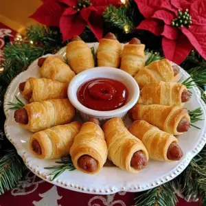 Miniature sausage wreath bites on a festive platter
