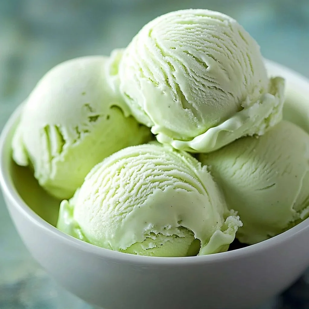 Delicious Mountain Dew ice cream served in a bowl with a colorful background.