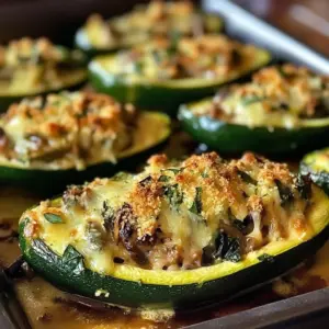 Mushroom Spinach Ricotta stuffed zucchini on a plate.