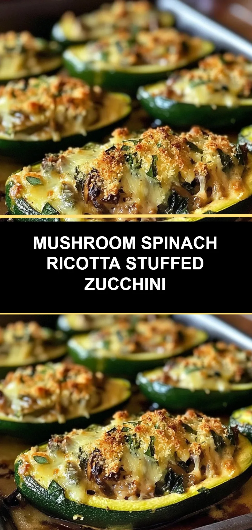 Mushroom Spinach Ricotta Stuffed Zucchini