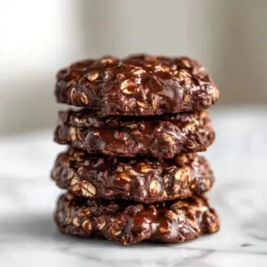 No-bake chocolate peanut butter cookies on a plate