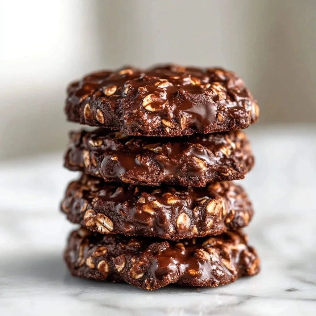 No-bake chocolate peanut butter cookies on a plate