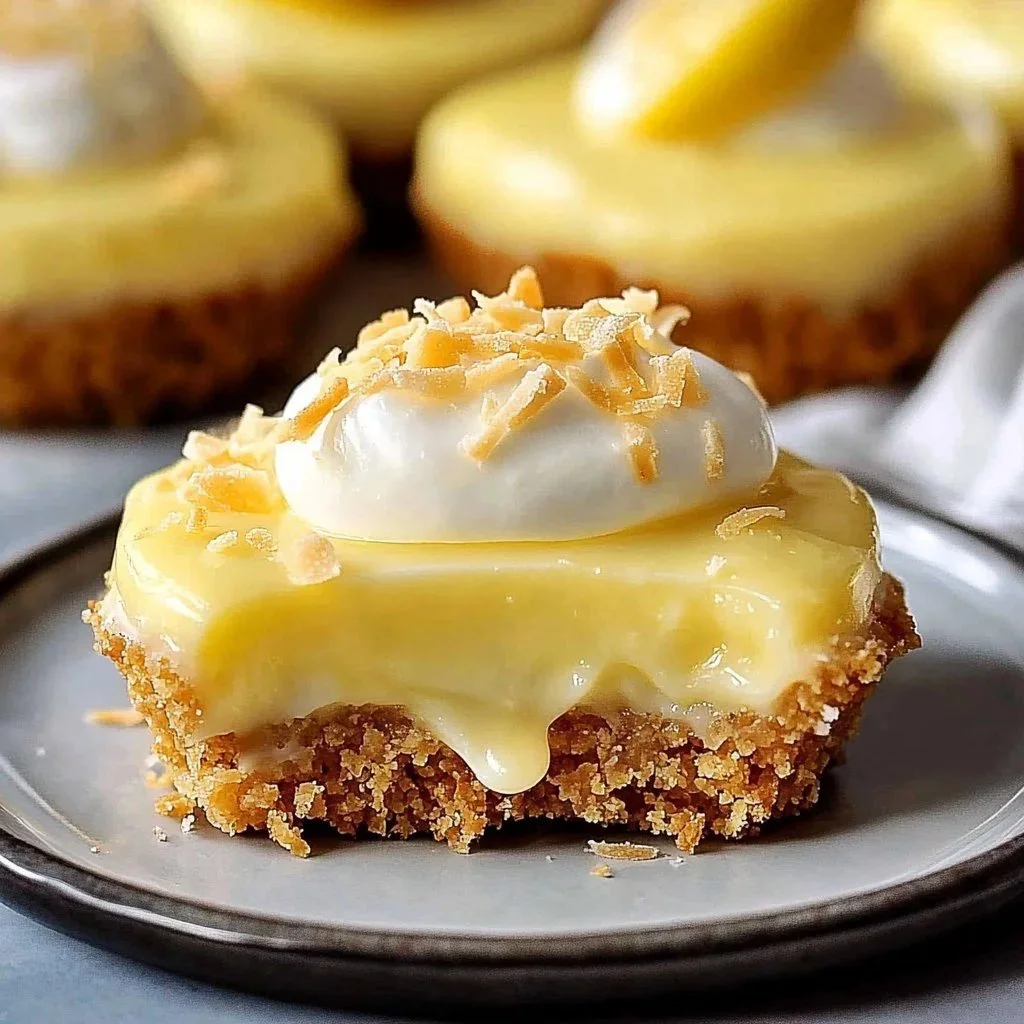 No-Bake Lemon Coconut Pie with whipped cream and toasted coconut flakes