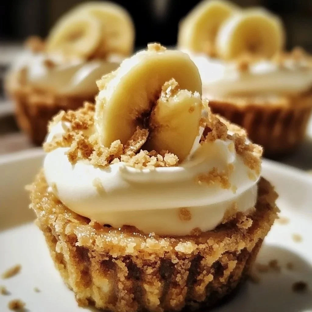 No-bake mini banana cream pies ready to enjoy, with fresh bananas and whipped cream.