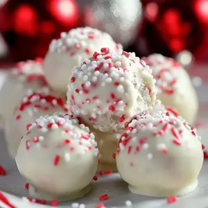 No-bake peppermint snowball treats on a festive plate