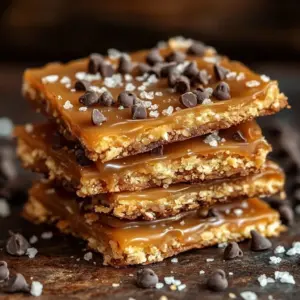 Delicious No-Bake Saltine Caramel Toffee Crunch dessert with chocolate and toffee.