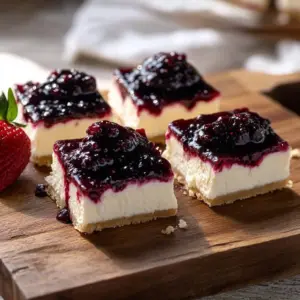 Delicious no-sugar cheesecake bars cut into squares on a white plate