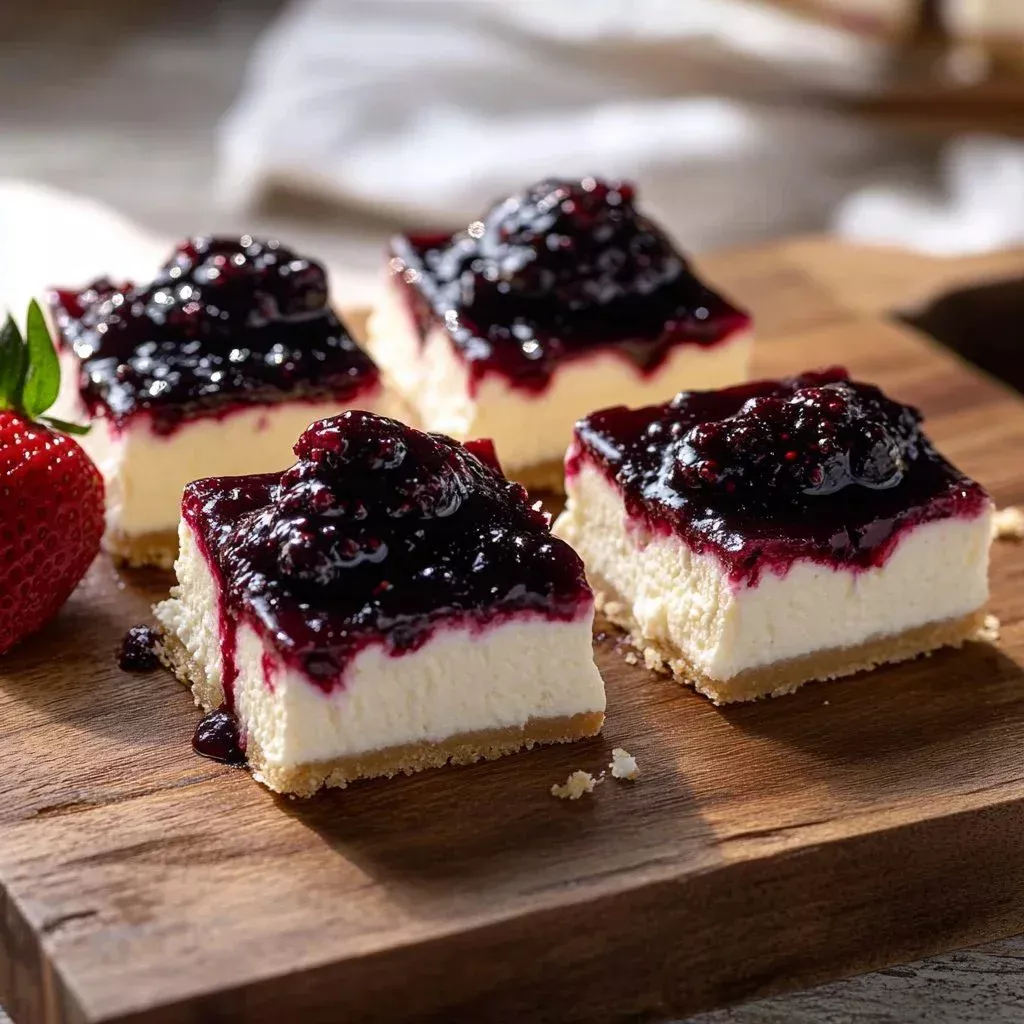 Delicious no-sugar cheesecake bars cut into squares on a white plate