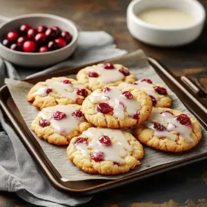 Delicious homemade Orange Cranberry Cookies on a baking tray.