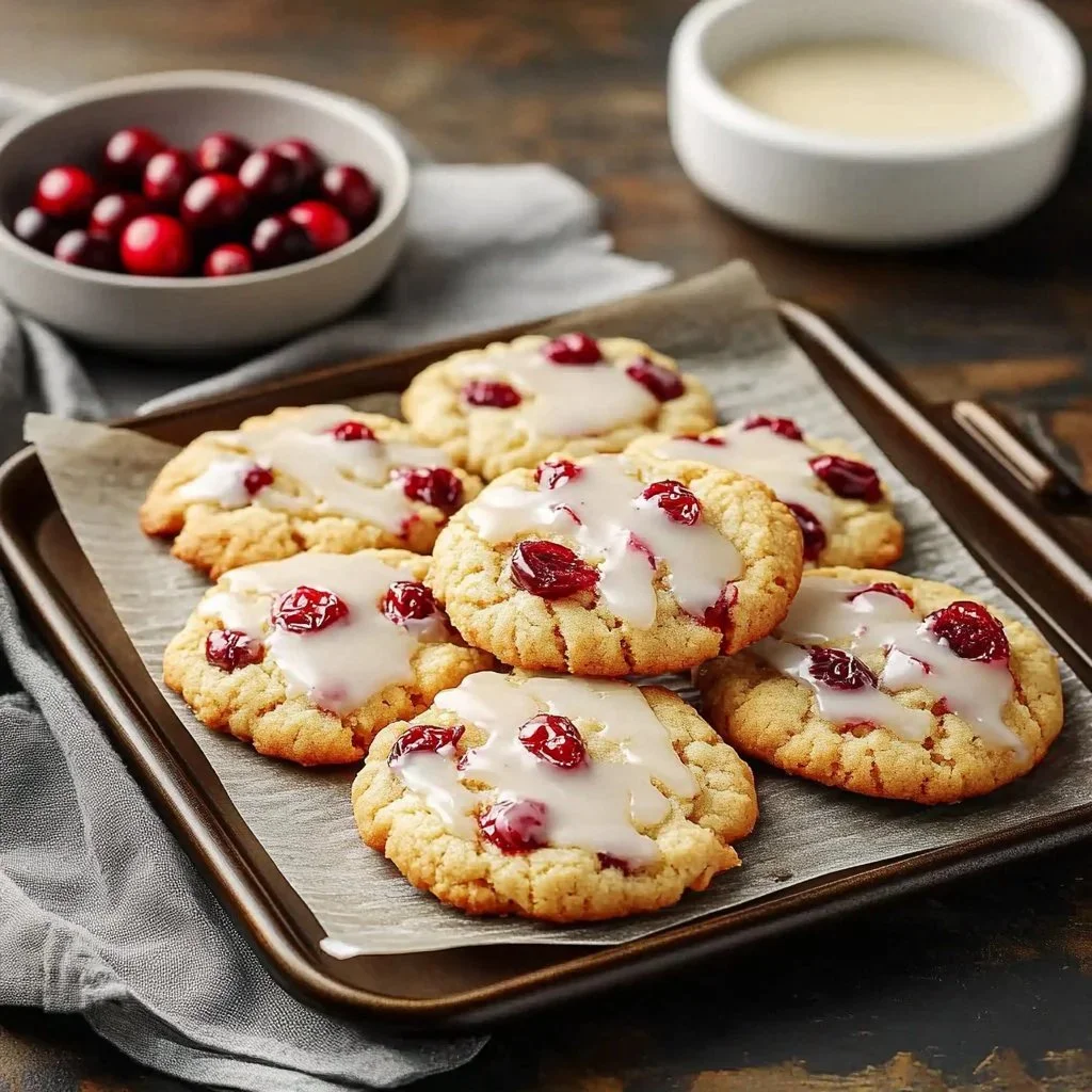 Delicious homemade Orange Cranberry Cookies on a baking tray.