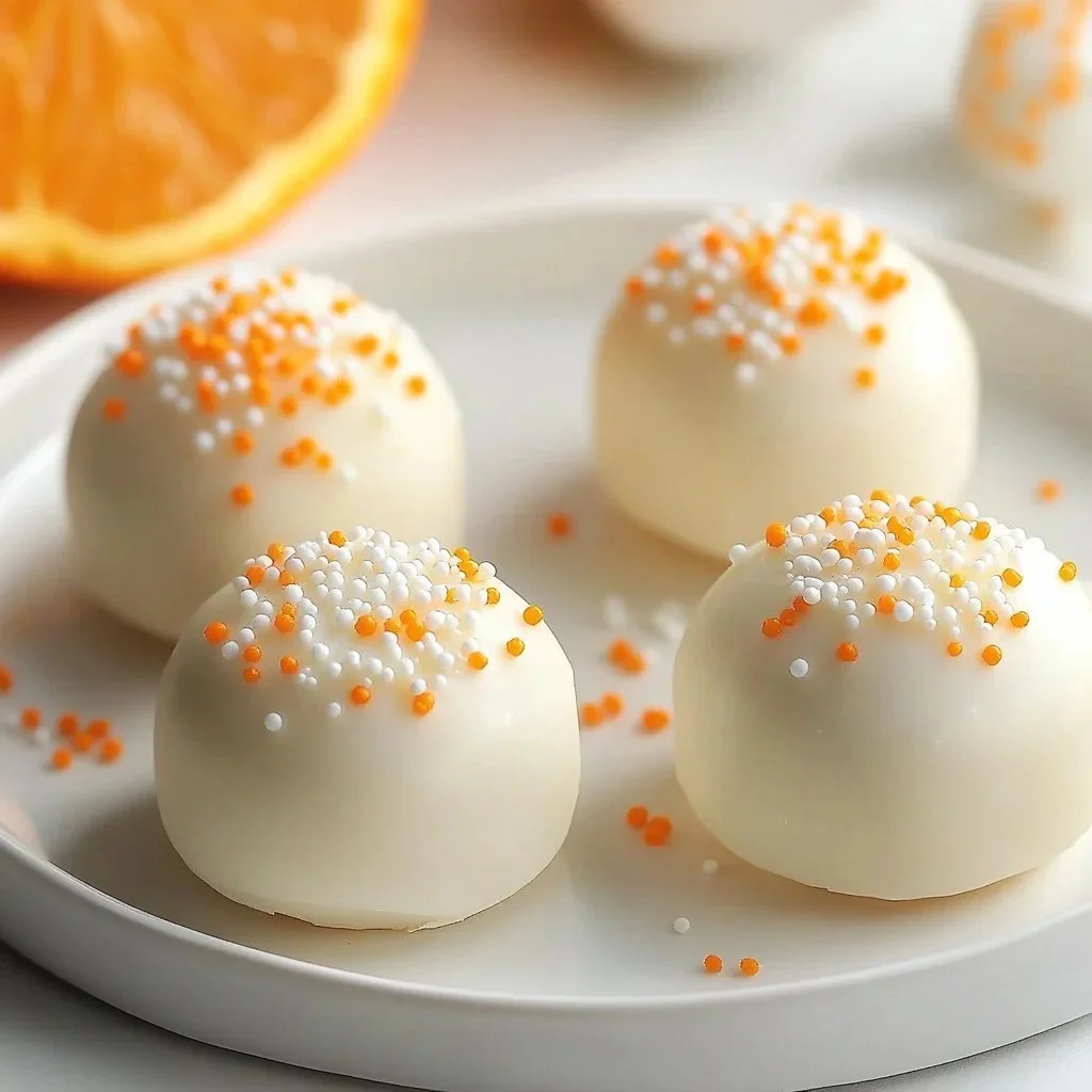 Delicious homemade orange truffles garnished with orange zest.