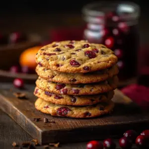 Freshly baked orange zest cranberry cookies on a cooling rack