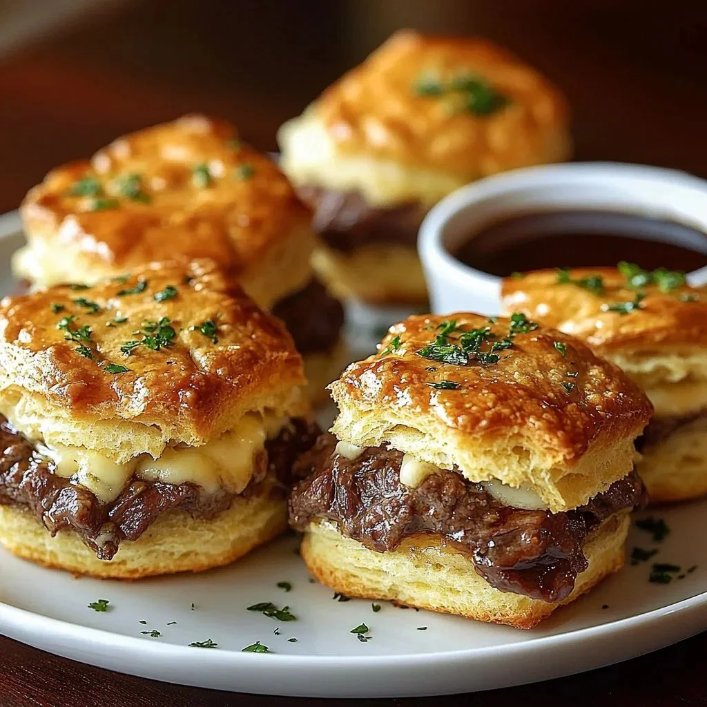 Oven baked French dip biscuits served with dipping sauce