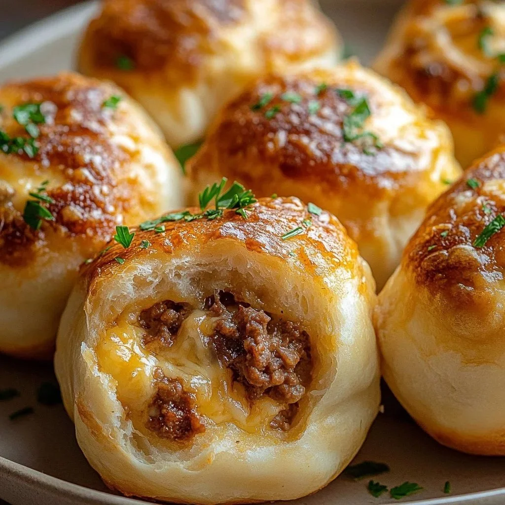 Delicious Parmesan Garlic Cheeseburger Bites served on a plate