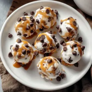 Peanut Butter Yogurt Bites with Chips on a plate