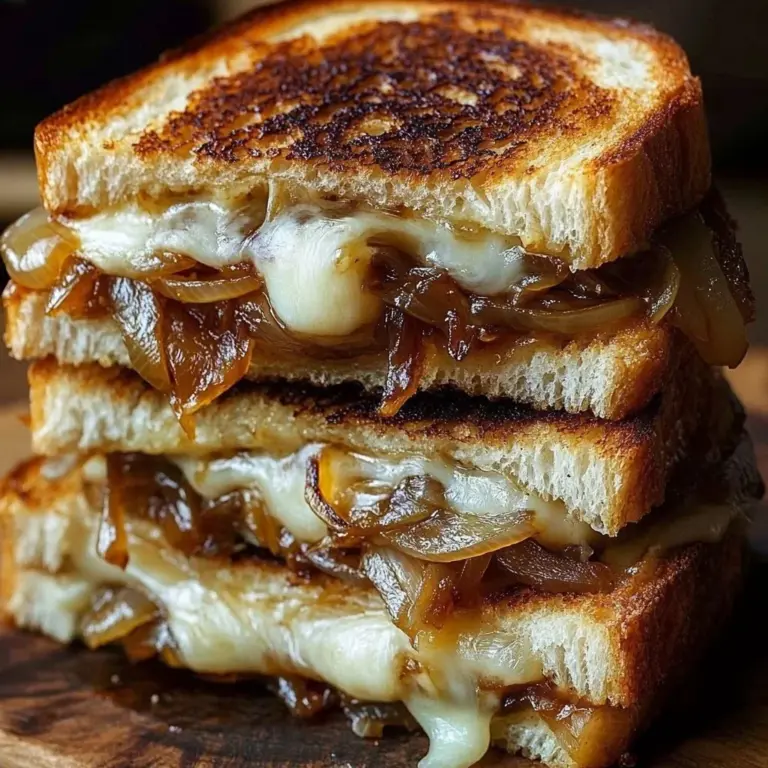 Pear apple grilled cheese sandwich with caramelized onions on a plate